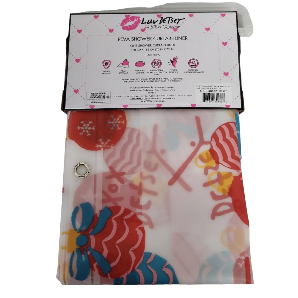 LUV Betsey Johnson Shower Curtain Liner Christmas Bulb Ornaments